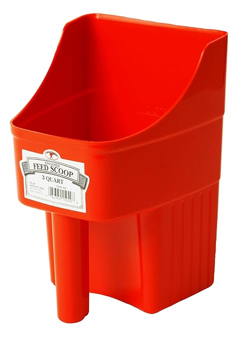 Little Giant® Plastic Enclosed Feed Scoop | Heavy Duty Durable Stackable Livestock Feed Scoop with Measure Marks | Farm, Ranch & Pet | 3 Quart (Red)