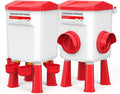 Automatic Chicken Feeder and Waterer Set(4 Buckets/2-3 gallons), 18 Pounds No Waste, Rain Proof Poultry Feeder, Avoid Small Animals, Suitable for Chicken, Duck, Turkey(Red Color)