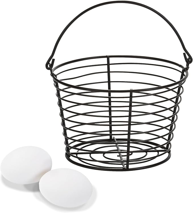 Little Giant® Large Egg Basket Kit | Chicken Egg Basket with Ceramic Eggs | Egg Collecting Basket Kit (White Eggs, Small Basket (8 Inches))