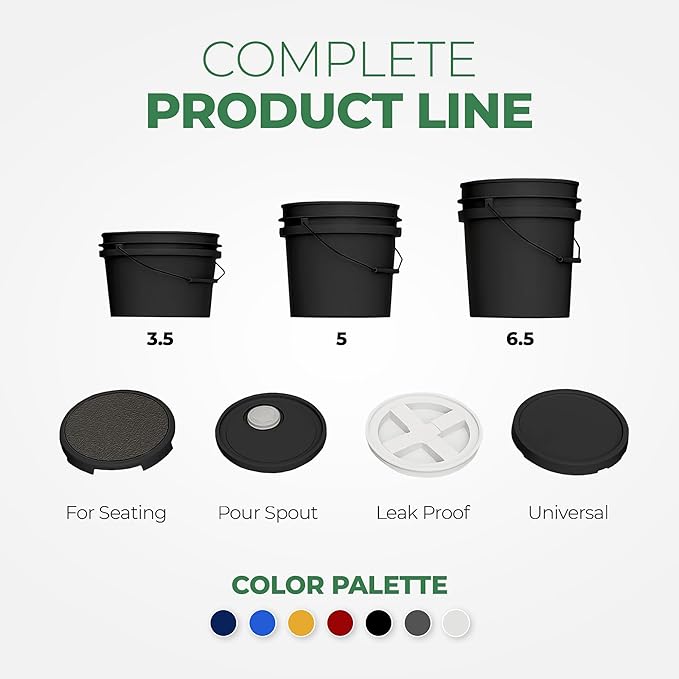EconoHome 5-Gallon Black Bucket Pail Container with Lid | Metal Handles with Plastic Grip for Easy Carrying | Easy Stack and Store | Heavy-Duty Extra Durable | Food Grade | BPA Free - 2 Pack