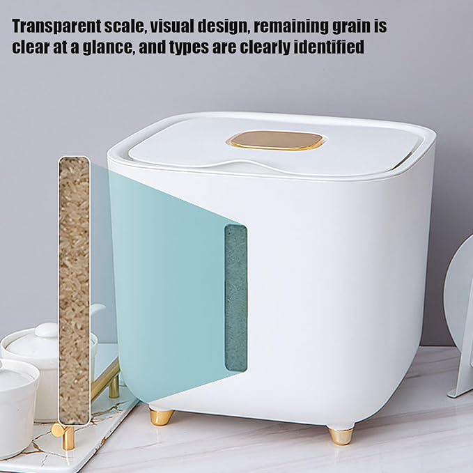 Grain Hopper - High Volume Sealed Provision Bin With Cover, Food Preservation Holder, Large Household Supply Vault, Animal Feed Reservoir, Clear Level Display | for Home Cupboard Pet Feeding Managemen