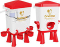 Chicken Feeder, Chicken Waterer with Float Valve, Automatic Poultry Feeder and Waterer Set for Duck Turkey, Chicken Coop Accessories, 3 Gallon Set(Upgraded), Red