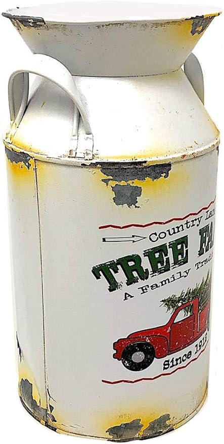 Christmas Holiday Bucket Container Decor Organizer Antique Truck White / Country Line Tree Farm / (9.7" Milk Can)