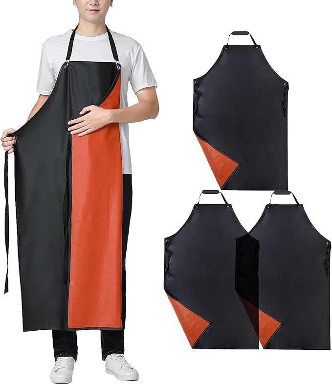 Waterproof Rubber Apron - Chemical Resistant Apron with Adjustable ties for Dishwashing,Kitchen,Cleaning-Blackred*3pcs