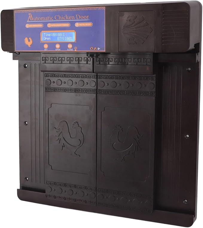 Automatic Chicken Coop Door, Solar Powered Timer IP45 with Infrared Anti Pinch Sensor, for Chickens Ducks Geese Poultry (Dark Brown)