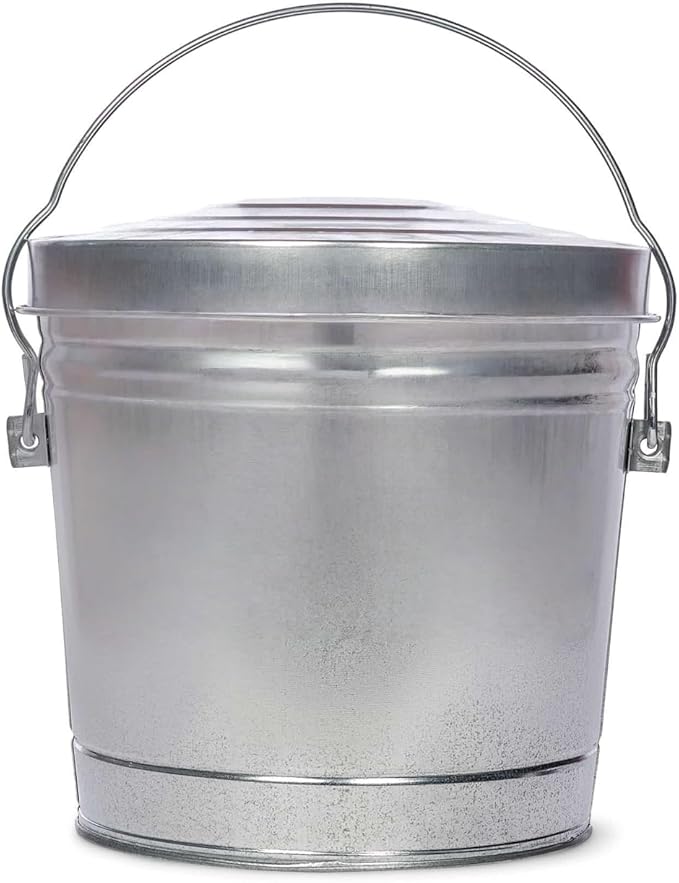 6-Gallon Galvanized Steel Round Trash Can with Locking Lid — Food Storage Container for Dry Goods, Indoor/Outdoor Use