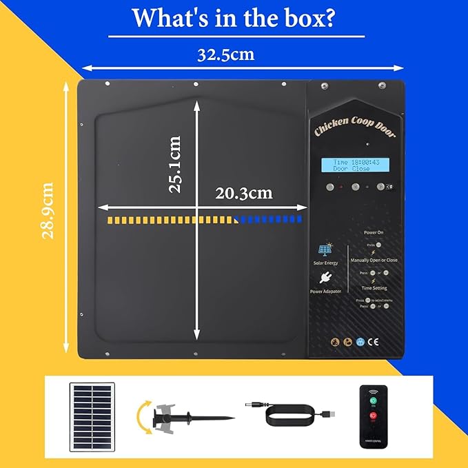 NEONMAN Automatic Chicken Coop Door Solar Powered, Automatic Chicken Cage, Large Programmable LCD Screen 3 Power Modes Safety Anti-Pinch, Suitable for Poultry