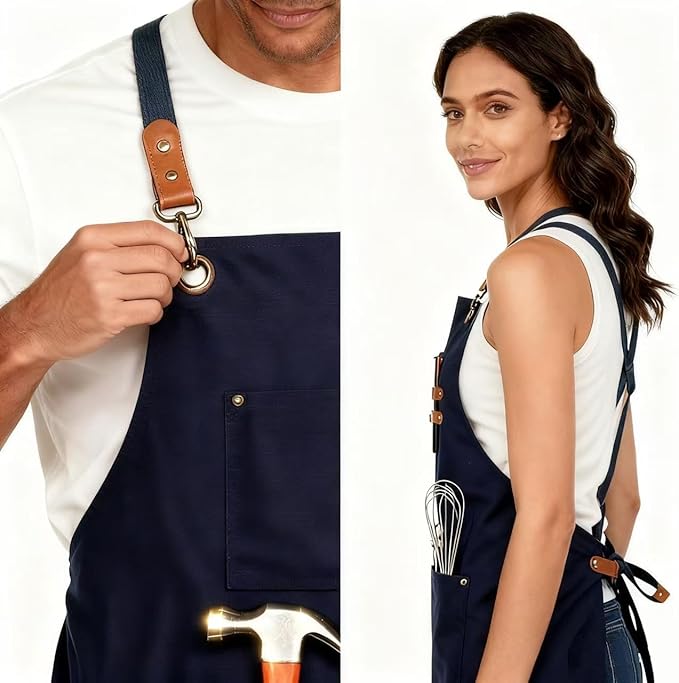 Unisex Canvas Apron - Water-Resistant, Breathable with Large Pockets for Gardening, Grilling, Lawn Care, Kitchen & Cleaning
