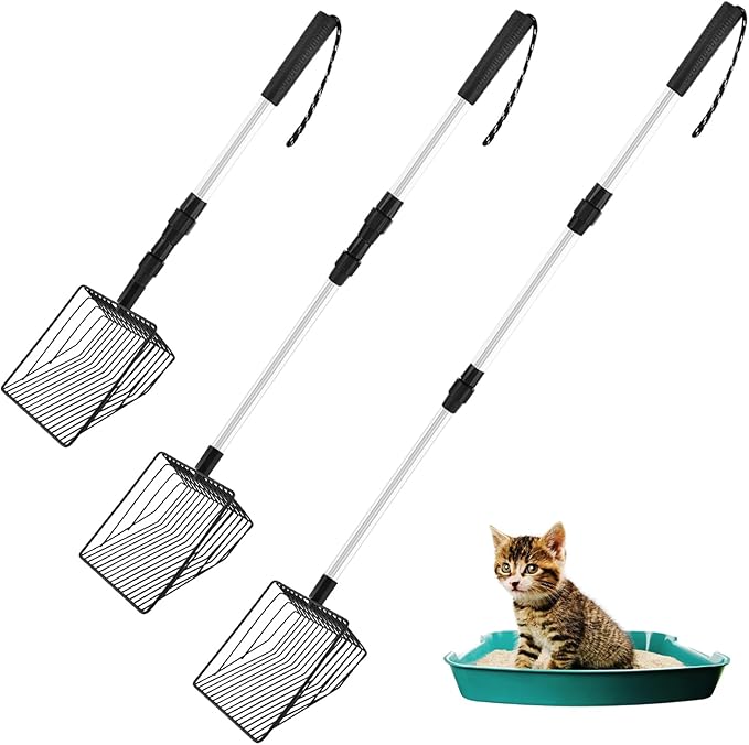 Large Metal Chicken Poop Scooper, Stretchable Long Chicken Coop Litter Scoop, 4 in 1 Multifunctional Heavy Duty Litter Sifting Shovel(Black,Size:22 to 42inch)