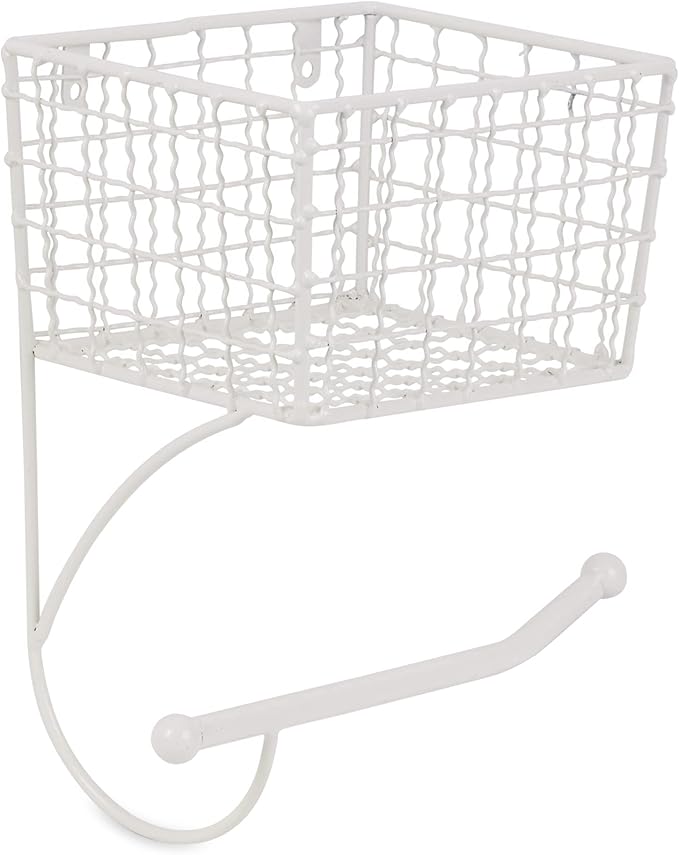 DII Rustic Farmhouse Bathroom Décor, Metal Storage, Toilet Paper Holder, Antique White