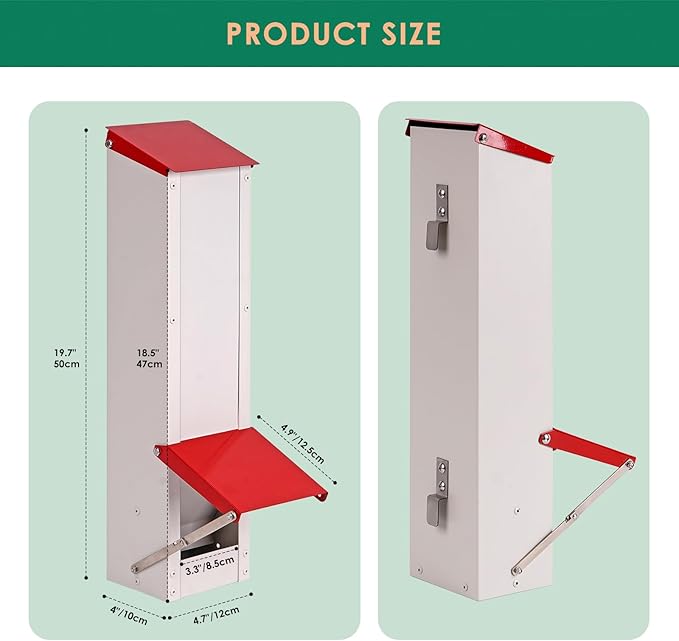 Galvanized Chicken Feeder Hanging Chicken Coop Feeder Automatic Gravity Feeder Outdoor Weatherproof Metal Poultry Feeder with Lid Holds 8Lbs of Feed, No Waste Design