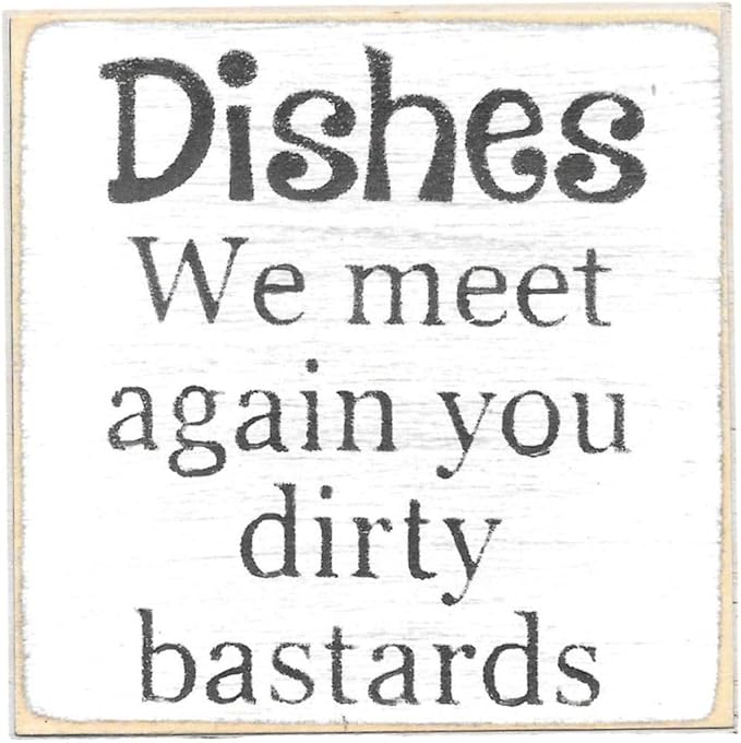 Farmisms 4x4 Inspirational Wooden Rustic Country Signs for Country Farm Living –Dishes We Meet Again You Dirty Bastards