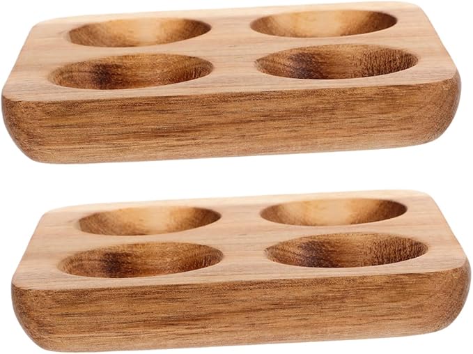 DOITOOL 2pcs Acacia Wood Egg Holder Rustic Countertop Egg Basket for Storage and Serving Vintage Kitchen Organizer Rack