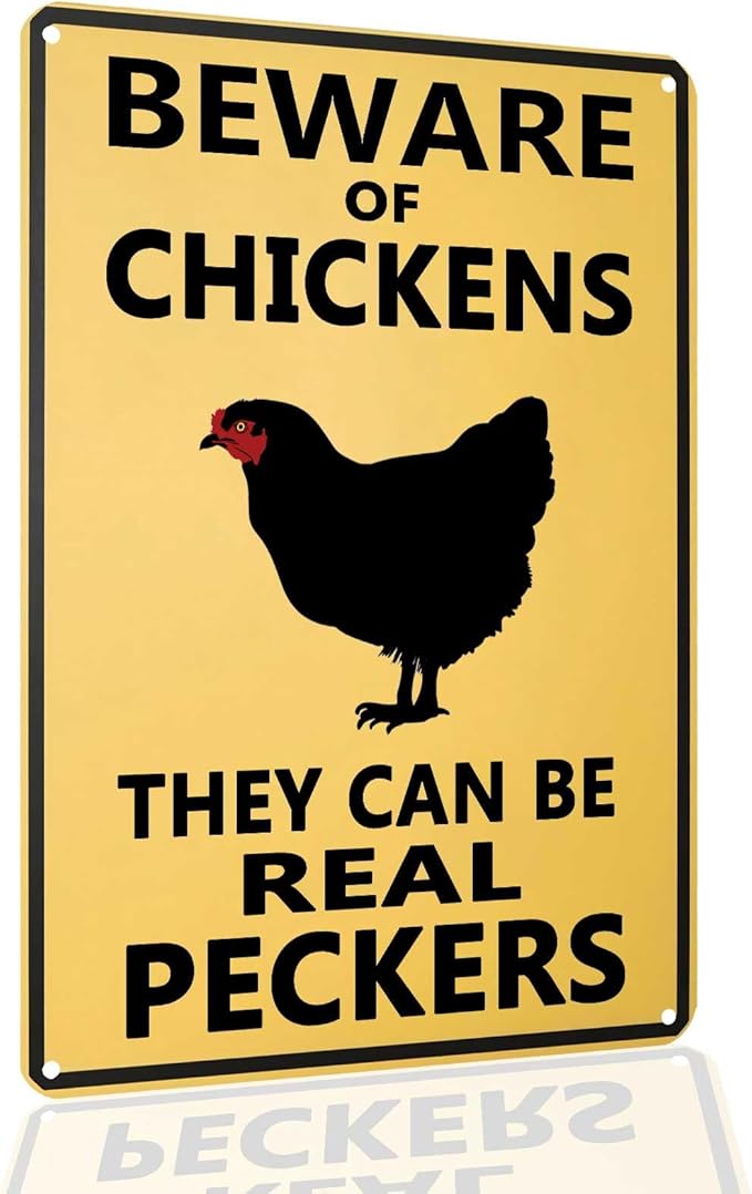 Beware of Chickens Tin Sign Funny Chicken Coop Warning Sign Outdoor Chicken House Decor Gifts For Chicken Lovers 8x12 Inch