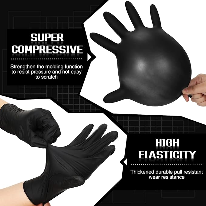Meanplan 60 Pcs Field Dressing Gloves Disposable Cleaning Hunting Field Processing Gloves Shoulder Length Black Dressing with Long and Short Gut Mitten Combo Pack