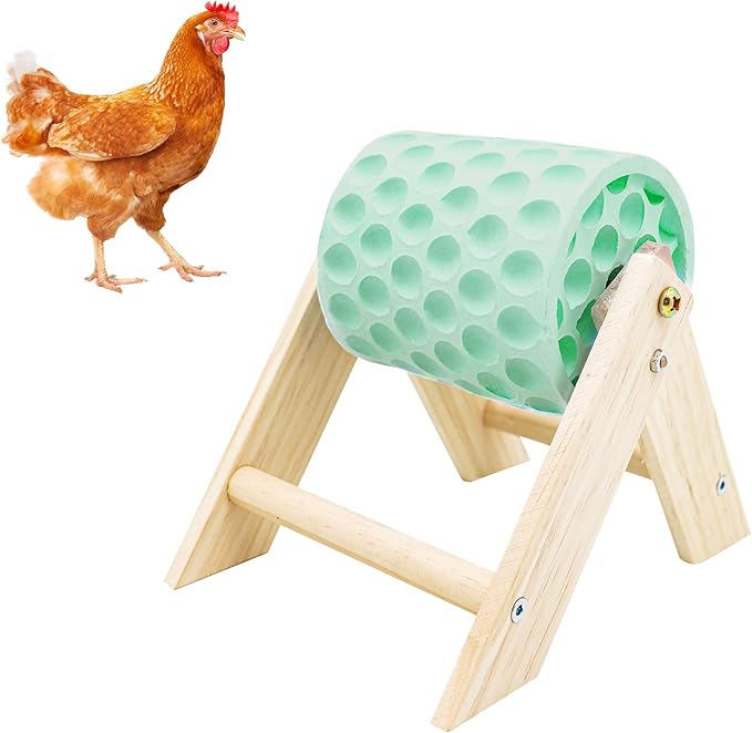 Chicken Coop Accessories, Beak Grinding Calcium Stone with Wooden Stand, Chicken Enrichment Toys, Toys for Hens, Ducks, Geese, Turkeys, Poultry, Green