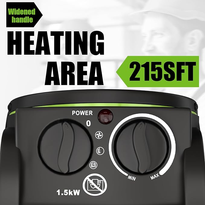 Gardtech Electric Space Heater for Indoor Use, Outdoor Heater with Overheat Protection, Fast Heat PTC Ceramic Portable Garage Heater for Workshop, Greenhouse (Green)