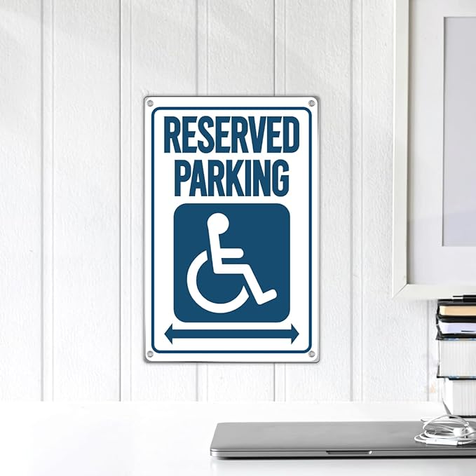 Reserved Parking Handicap Wheelchair Sign 8 x 12 Inch Metal For Accessible Spaces Outdoor Vintage Aluminum Art Wall Home Kitchen Indoor