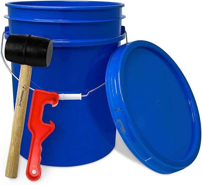 ePackageSupply 5 Gallon Plastic Bucket with Airtight Lid | Made in USA | Food Grade Bucket | BPA-Free | Heavy Duty 90 Mil All Purpose Pail | One 12" Rubber Mallet & One Lid Opener Included | 1 Pack