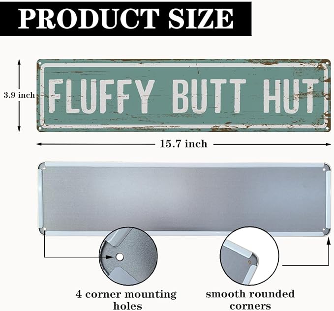 Rustic Farmhouse Style Chicken Coop Sign, Metal Outdoor Chicken House Signs, Fluffy butt hut Signs, Retro Metal Tin Sign, Farmhouse Decor, Backyard Hen House Gift 15.8x4 Inch