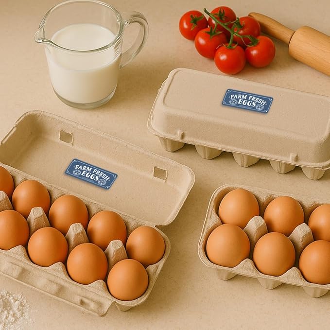180 Pcs Farm Fresh Eggs Carton Labels, 2.6 x 0.98 in Rectangular Retro Style Blue Tones Unwashed Eggs Labels Self-Adhesive Egg Packaging Stickers for Chicken Egg Box Container Farm Supplies