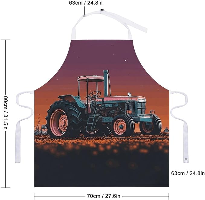 Waterproof Aesthetic Tractor Bib Apron with 2 Pockets Adjustable 25" Neck Strap & Waist Ties Kitchen Chef Aprons for Cooking Baking Grilling Gardening BBQ for Women Men