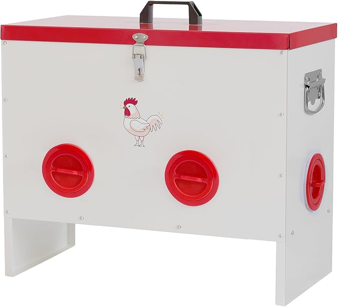 GarveeLife Automatic Chicken Feeder No Waste, 50 LB Poultry Feeder Box Metal Feeders for Chickens Rainproof Chicken Coop Feed Ports for Chickens, Ducks, Turkeys