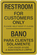 Restroom For Customers Only Please Help Keep It Clean Bilingual Metal Warning Sign, Caution Security Poster for Road Street Home Business Wall Decor Safety Tin Signs 12 x 8 Inches