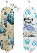 2PCS Sea Turtle Plastic Bag Holder, Wall Mount Grocery Bag Holder for Plastic Storage bag, Ocean Theme Storage Organizer Reusable Grocery Bags Kitchen Dispenser, Turtle Gifts for Women Mom Grandma