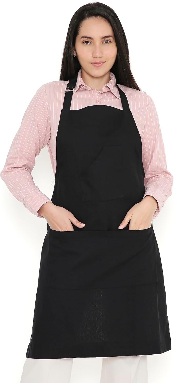 Encasa XO Adjustable Kitchen Cotton Apron With Pockets & Towel Holder Of Size 27x33 in (Full Black) for Men & Women Chefs For Cooking & Baking in Home, Restaurants & Barbeque
