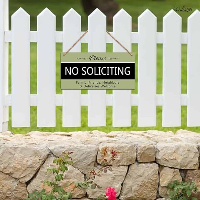 SCAZOMV Please No Soliciting Family Friends Neighbors Deliveries Welcome Thank You Funny Rustic Wood Front Door Sign Vintage Wall Art Hanging Plaque Porch Yard Home Farmhouse Decor 10''x 5''