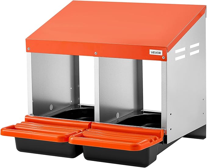 VEVOR Chicken Nesting Boxes, 2 Compartments, Easy Egg Collection, Wall Mount, Easy to Assemble, Galvanized Steel and High-Strength Plastic, Roll Away Nesting Boxes for Chickens Laying Eggs, Orange
