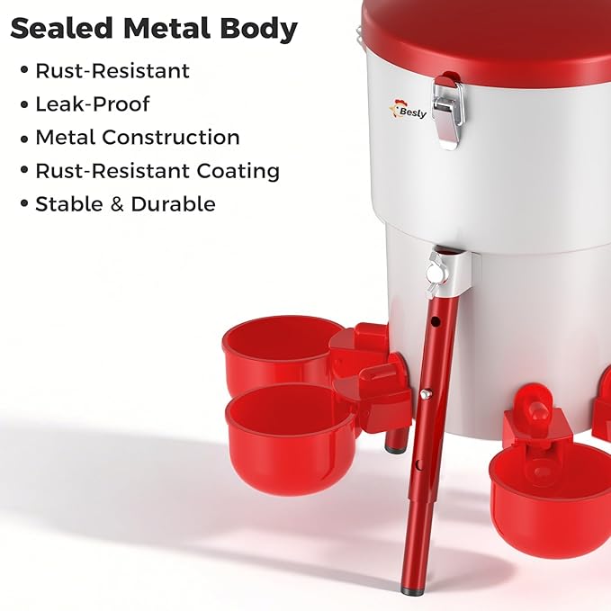 Metal Chick Waterer, Poultry Waterer Container Tank, Chickens, Ducks & Other Poultry for Enthusiasts, Agriculturists, and Ranchers, 0.5 Gallon