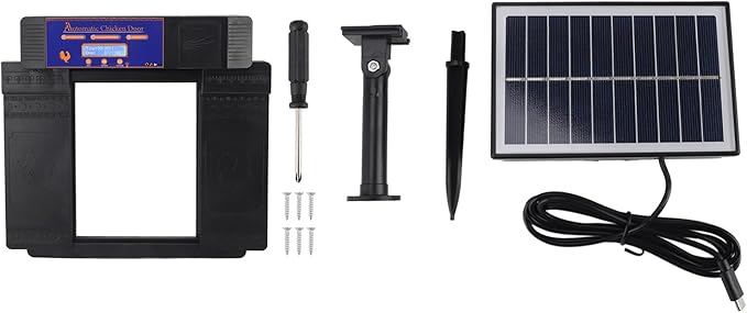 Automatic Chicken Coop Door Opener with Timer & Solar Power LED Display Chicken Coop Door Electric Poultry Door for Chickens Ducks Geese with Anti Pinch Dual Power Modes (Black)