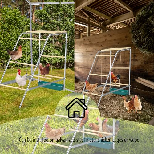 Chicken Roosting Bars with Swing and Drink Trough - 43.3'LX 19.3' W X 39.4' H, sliver, Galvanized Steel+Wood, Roosting Bars for Chickens in Coop - Image 4