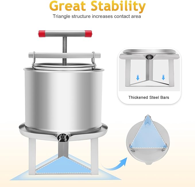 Manual Bee Honey Extractor, 530 Oz Stainless Steel Fruit Extractors Utility Press Extractors with Mesh & Splash-Proof Bucket Beekeeping Supplies Wine Making Equipment for Farms, Beehives