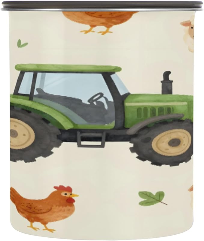 Farm Animals Cartoon Tractor Coffee Canister 17oz Stainless Steel Airtight Food Storage Container with Lid for Beans/Cereal Preserval