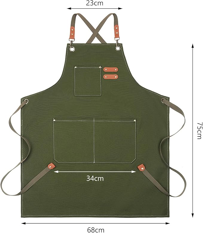 Unisex Aprons with Large Pockets,Cotton Canvas Cross Back Heavy Duty Adjustable Work Apron,Size Kids to Adult