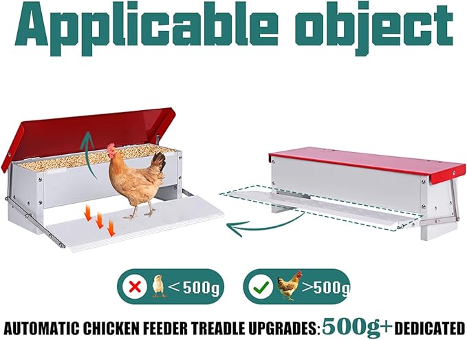 9L Automatic Chicken Feeder Treadle Rat Proof Metal Galvanized Poultry Feeders Treadle Chicken Feeder with Weatherproof Lid for Duck Turkey Outside No Waste