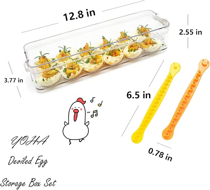 YOHA Clear Deviled Egg Tray Carrier with Lid 12 Grids Eggs Holder Case Refrigerator Egg Container Deviled Egg Platter Stackable Egg Tray Camping Picnic Travel Portable Egg Storage Container,Clear-12