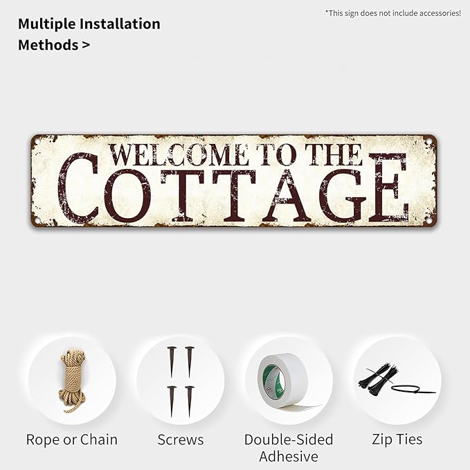 Rustic Metal Sign Welcome to The Cottage - 16"x4" Farmhouse Kitchen Decor - Country Cottage Wall Art for Cabin, Porch, Garden - Vintage Style Housewarming Gift