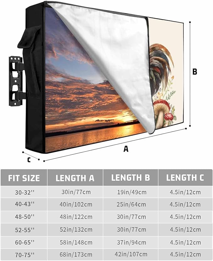 Waterproof Outdoor TV Cover 60 to 65 Inch, Retro Watercolor Farm Chicken Outside Flat Screen Televisions Weatherproof Cover Size 58"L x 37"H, Mushroom on Linen TV Protector With Zipper