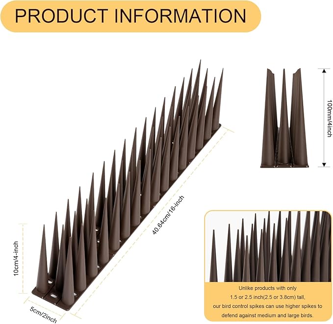 OFFO Bird Spikes Pigeon Outdoor Spikes for Cat Keep Birds Raccoon Woodpecker Away Covers 20 Feet(6.1m), Brown