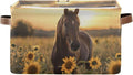 JIPONI Horse Sunflower Fabric Storage Bins for Shelves, Decorative Storage baskets for organizing, Closet Organizer with Handle for Cloth, Toys