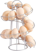 Flexzion Egg Skelter Modern Spiral Egg Holder Countertop (Medium Egg Display) - Freestanding Wired Countertop Egg Holder for Fresh Eggs, Dispenser Stand, Storage Rack for Kitchen, Silver