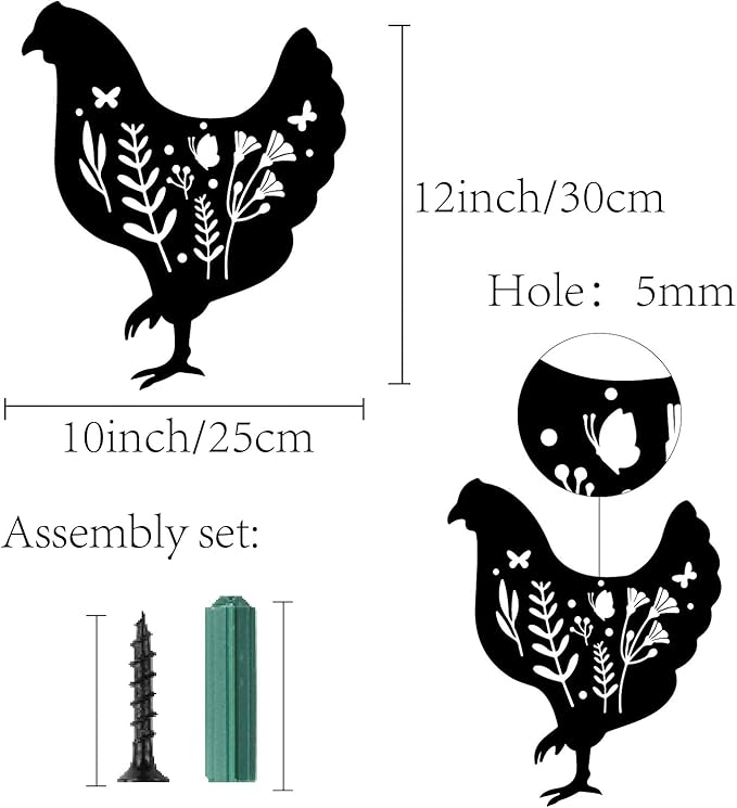 CREATCABIN Metal Chicken Wall Art Rooster Iron Wall Decor Wall Hanging Silhouette Sculpture Farmhouse Sign for Indoor Outdoor Home Living Room Kitchen Garden Office Decoration Gift Black 12 x 10 Inch