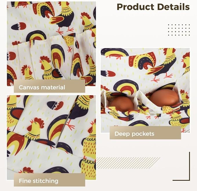 Canvas Egg Collecting Apron With 12 Pockets For Chicken, Duck, Goose, And Bird Eggs