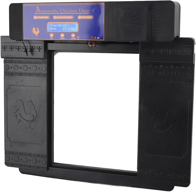 Automatic Chicken Coop Door, Lightweight Durable Solar Powered with Timer and Infrared Anti Pinch Sensor, for Poultry Coop Chicken Duck Goose (Black)