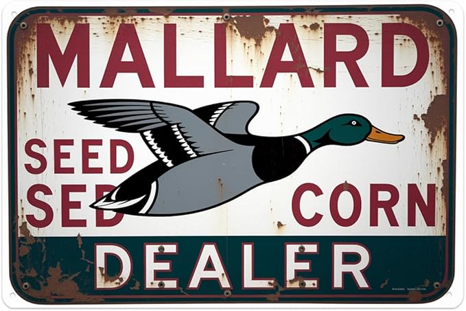 Mallard Duck Seed Corn Dealer tin sign Vintage Rustic Metal Sign Suitable for outdoor decoration, farmhouse garden bar 8 x 12 In, Easy to Hang