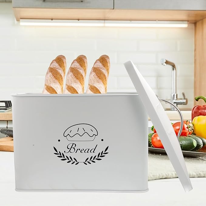 Metal Bread Box Kitchen Storage Box Iron Grain Storage Container with Lid Rectangular Vintage Bread Bin for Countertop Organization